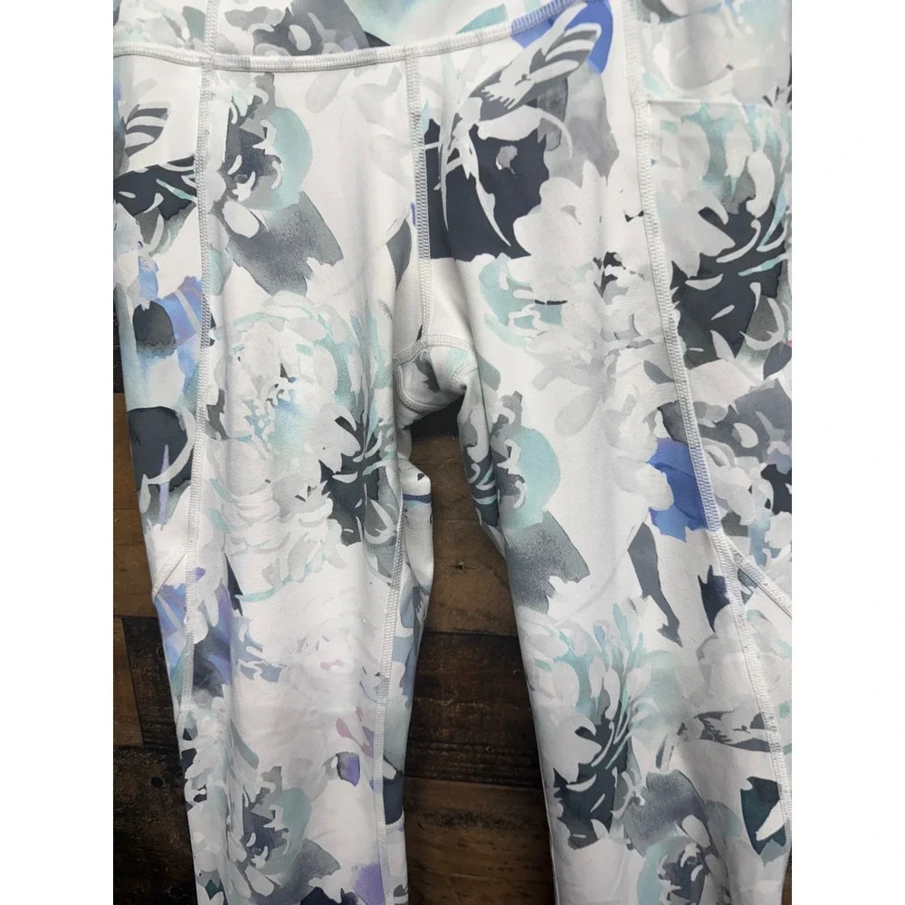 Athleta Salutation Stash Floral Watercolor High Rise Leggings Blue XS 7/8 Length